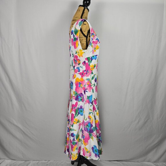 Jessica London Plus 18W White Floral Sleeveless Fit & Flare Dress V-Neck - Picture 4 of 12